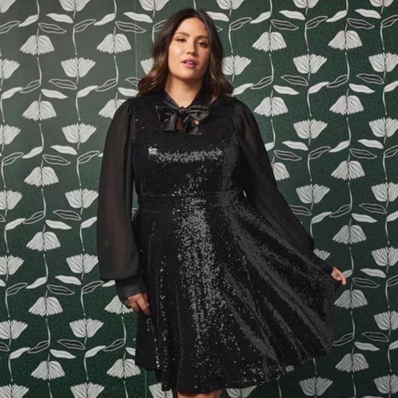TORRID Plus Sized Sequined Blouse Sylvia Mollie Midi Dress Mesh Sequin Black 16 - Picture 2 of 8